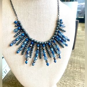 Dark navy and gunmetal gray statement necklace 16.5”+ 3.25” extender.